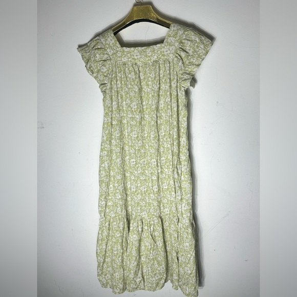 Rails Skylar Revolve Dress Green Posies Cotton Gauze Midi Ruffle Linen size XS - Picture 6 of 9